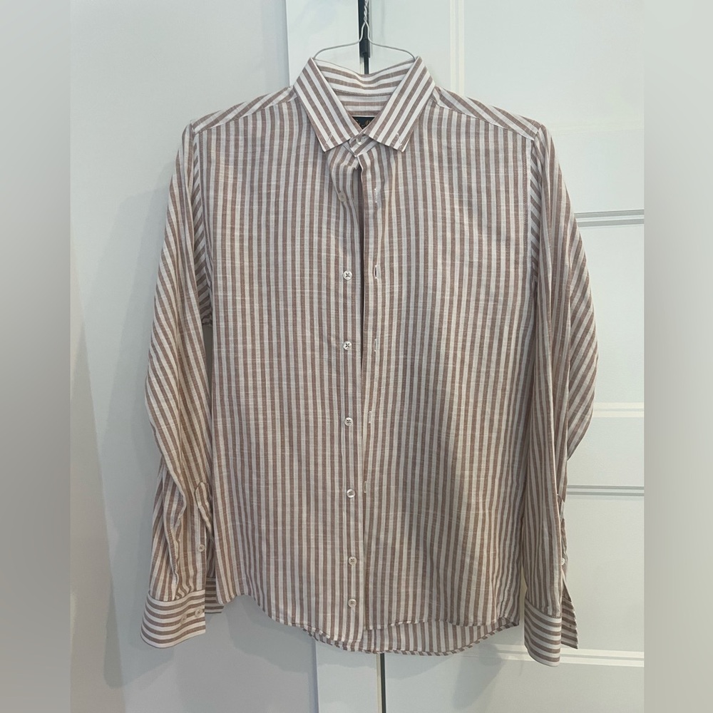 Classic Striped Men's Shirt in Brown and White